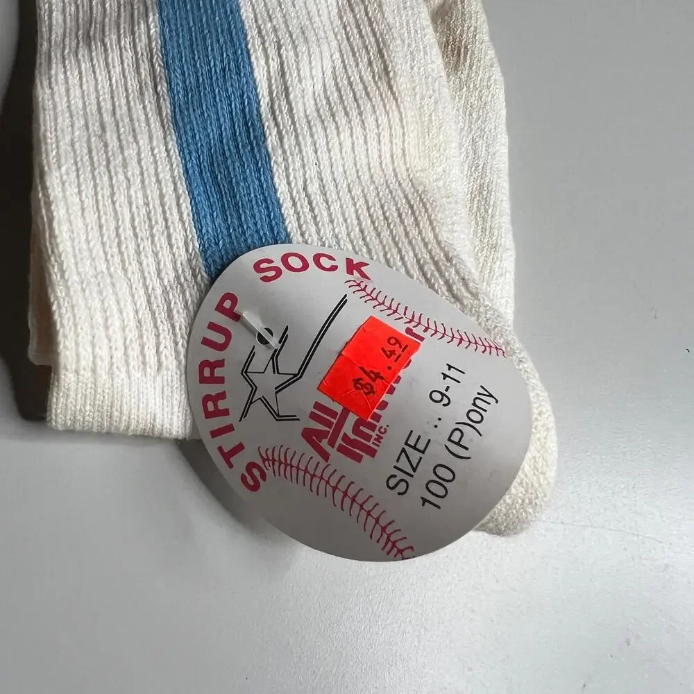 Vintage All-Star Knitwear Stirrup Baseball Socks 9-11 White Blue Stripe‎ USA NWT